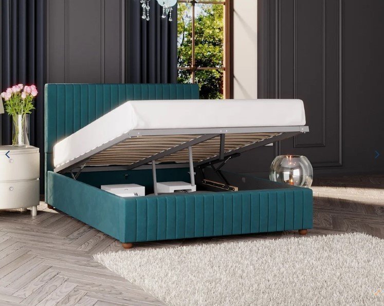 Laurence Llewelyn-Bowen Estella Velvet Fabric Ottoman Bed 3ft Single Plush - Emerald - Image 2