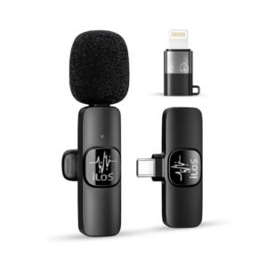 ILOS Wireless Lavalier Microphone for iPhone & Android Clip-On Mic, Noise Reduction, 65ft Range, 8H Battery, Bluetooth, Plug & Play - Ideal for Vlogging, YouTube, Podcasts, Interviews