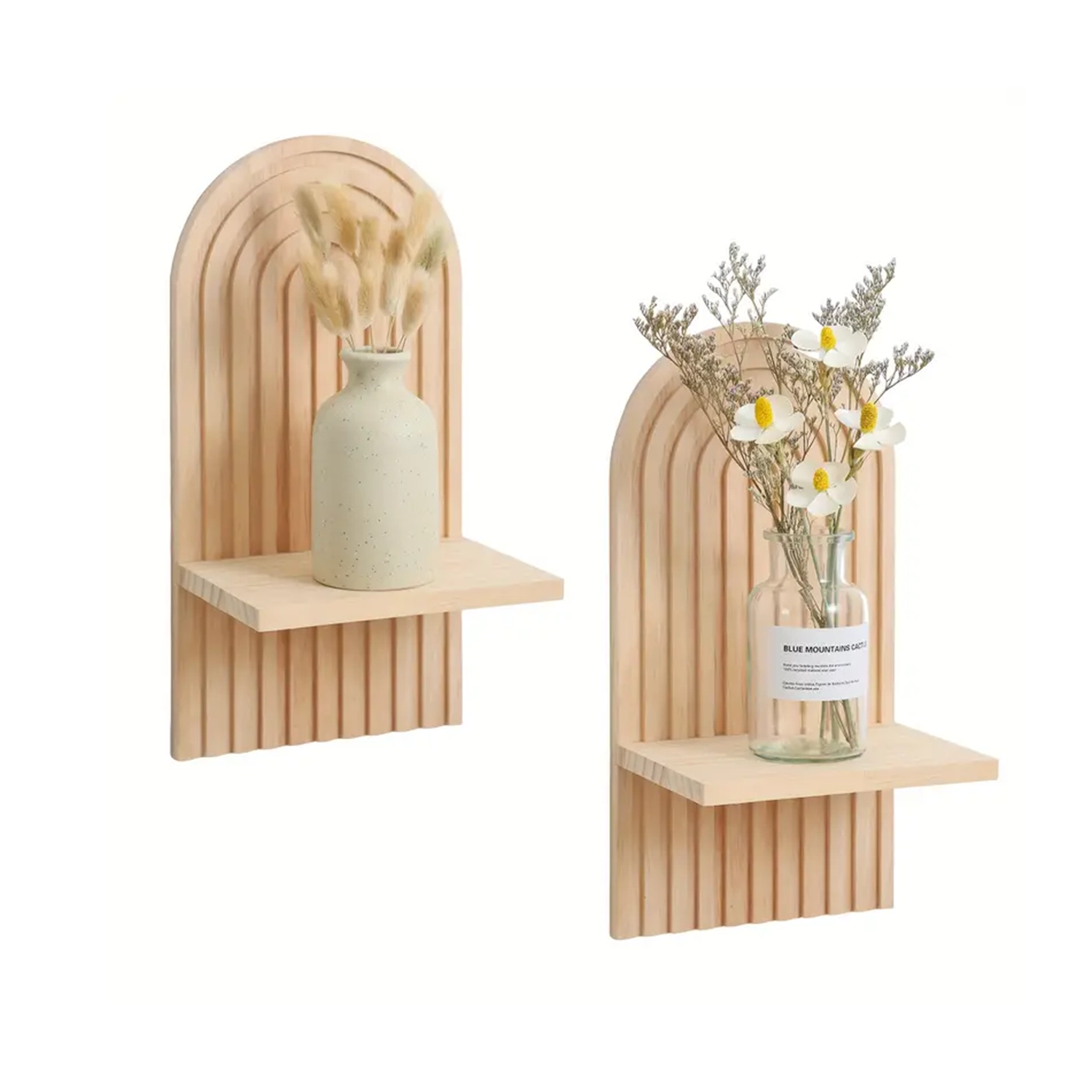 2pcs Boho Chic Wooden Rainbow Wall Shelves