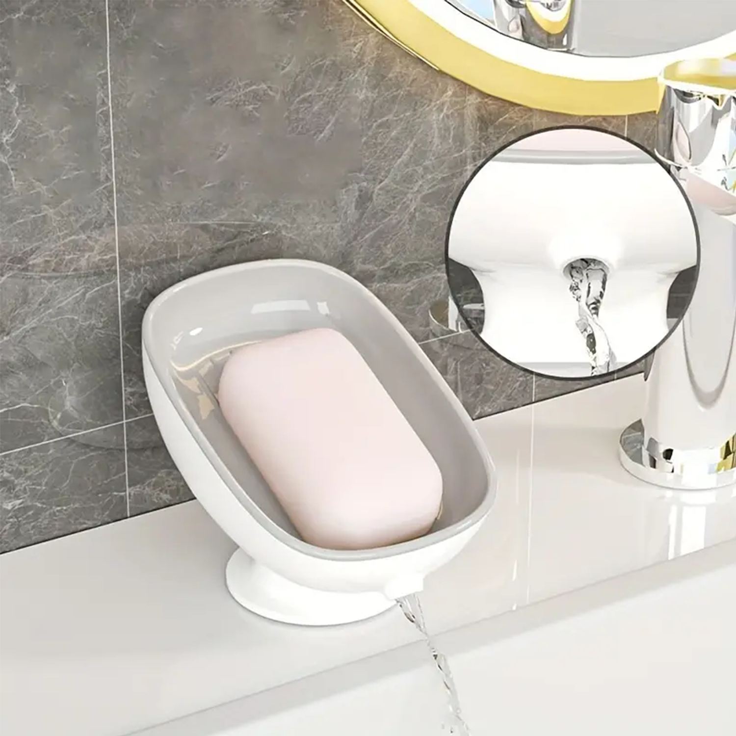 Angle Adjustable Soap Dish for Bathroom, Wall-Mounted Plastic Oval Soap Holder with Drain, Luxurious Removable Soap Tray - Image 2