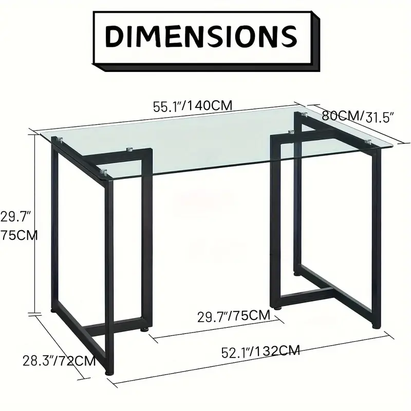 FurnitureR Tempered Glass Dining 55 Inches Dinner Table For 4-6 Persons - Image 2