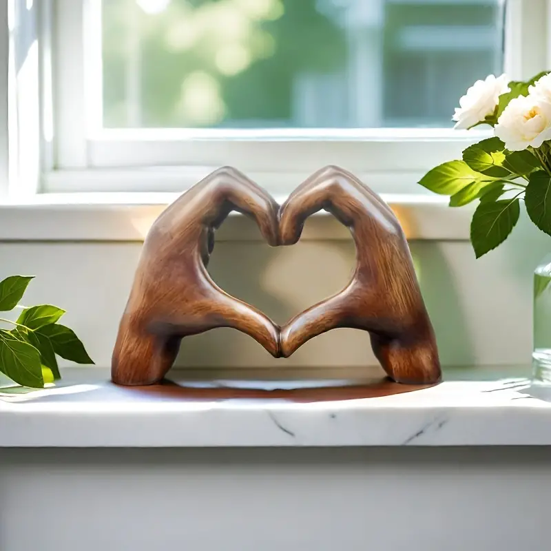 Handcrafted Resin Love Heart Hands Sculpture - Romantic Desk Decor for Home and Office - Image 4