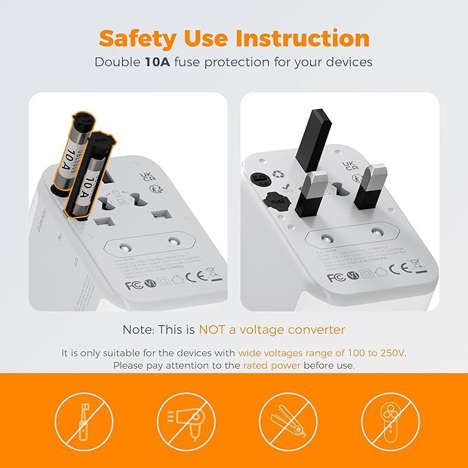 TESSAN Universal Travel Adapter Worldwide with 2 USB C and 2 USB A Ports, Universal Plug Adaptor UK to World - Image 4