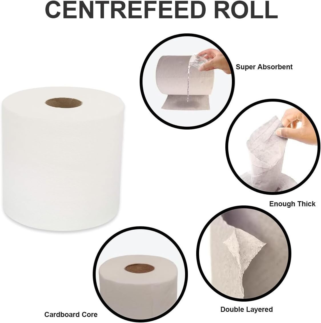 Strong Cleaning Centrefeed Rolls – for Cleaning & Hygiene - Multipurpose, White (Pack of 6) - Image 3