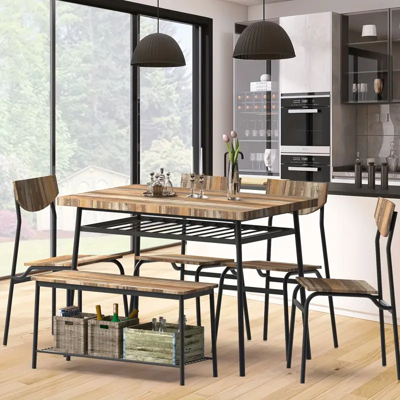 6 Piece Dining Table Set, Kitchen Table And Chairs, Dining Room Dinner Table Set - Image 4