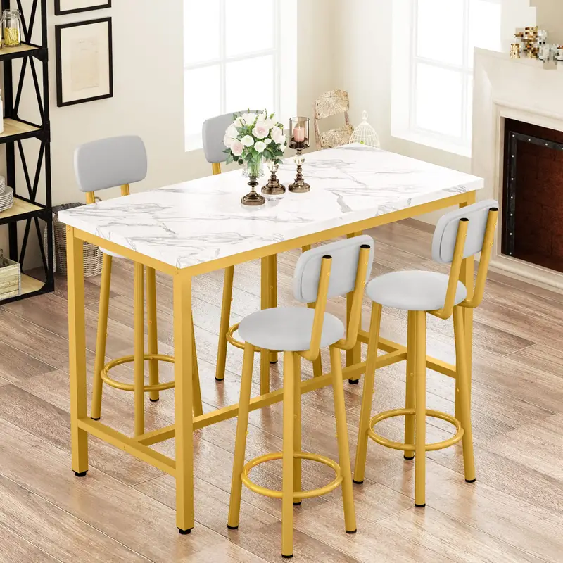Lamerge Modern Dining Table Set, Faux Marble Dining Table +4 Comfortable Stools - Image 4