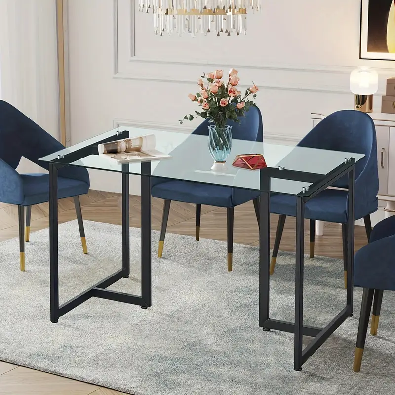 FurnitureR Tempered Glass Dining 55 Inches Dinner Table For 4-6 Persons - Image 4