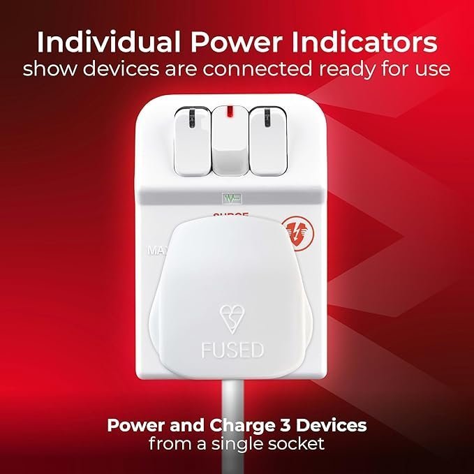 Masterplug Three Socket Surge Protected Adaptor with Individual Switches - Image 3