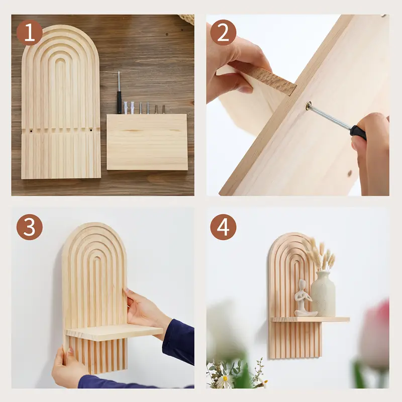 2pcs Boho Chic Wooden Rainbow Wall Shelves - Image 4