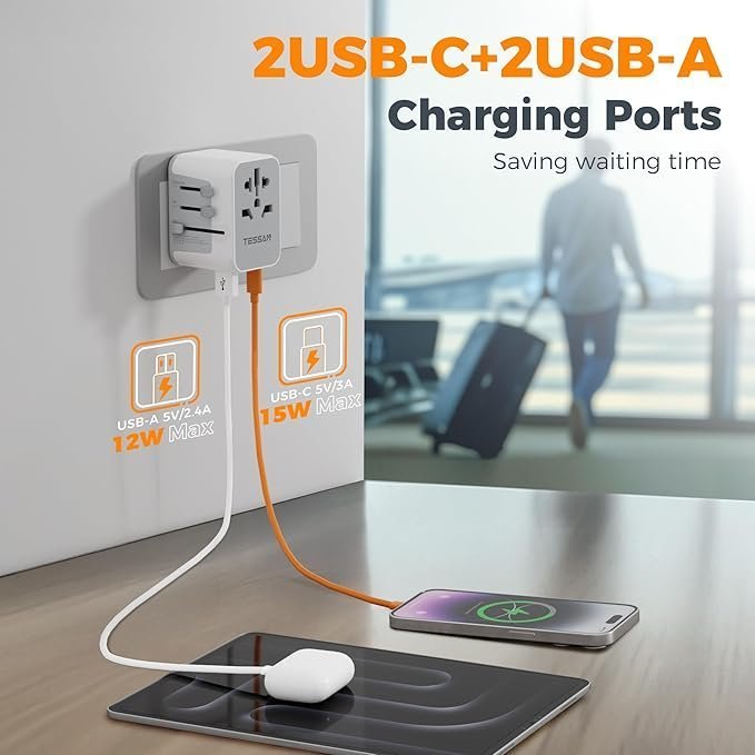 TESSAN Universal Travel Adapter Worldwide with 2 USB C and 2 USB A Ports, Universal Plug Adaptor UK to World - Image 2
