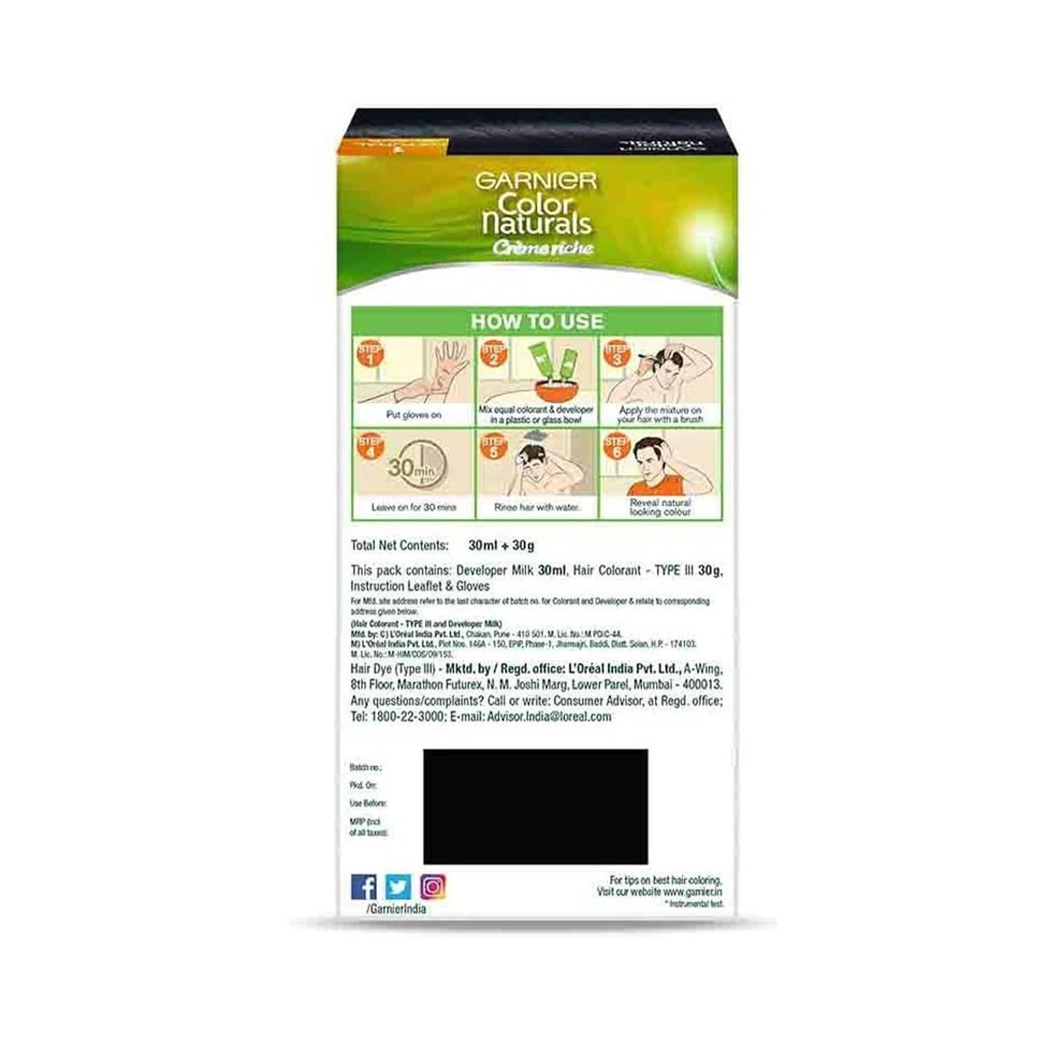 Garnier Color Naturals - Men Permanent Hair Colour Cream Natural Black 1 - Image 2