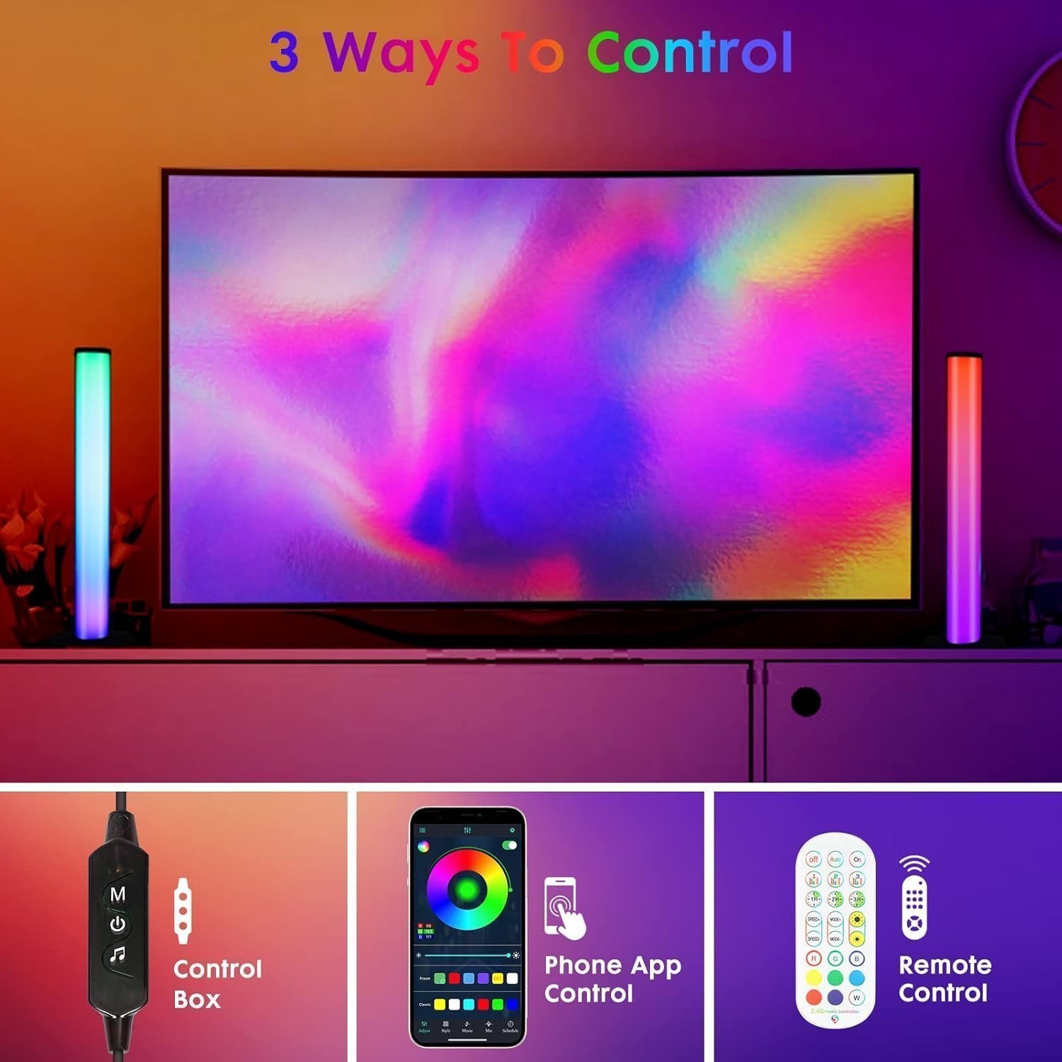 Auplf LED Light Bar,2PCS Smart RGB Light Bar Gaming Lights TV Backlights Color Changing Mood Light Sync with Music for PC - Image 4