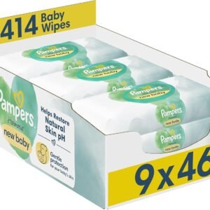 Pampers Harmonie New Baby Wipes 9 Packs of 46 Wipes = 414 Baby Wet Wipes, Help Restore Natural Skin pH