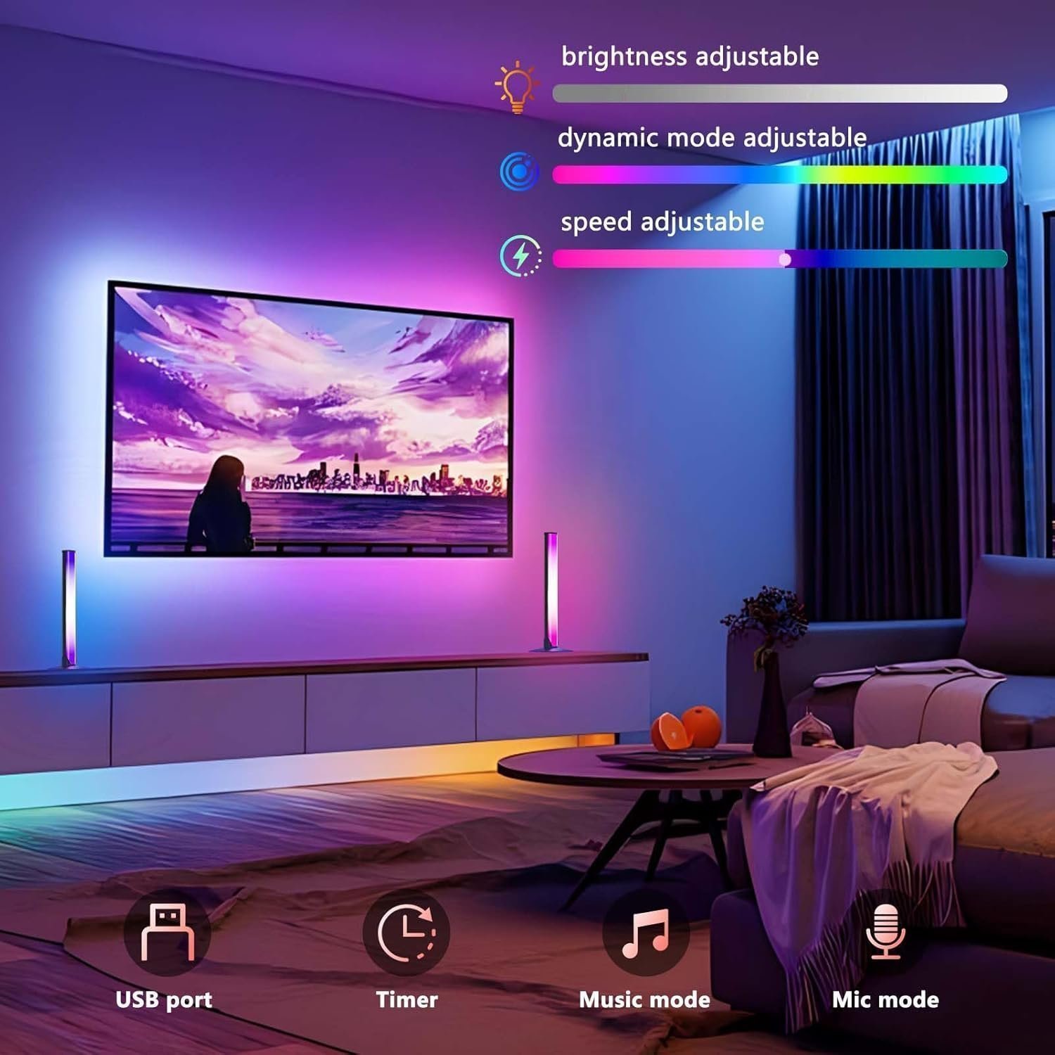 Auplf LED Light Bar,2PCS Smart RGB Light Bar Gaming Lights TV Backlights Color Changing Mood Light Sync with Music for PC - Image 2