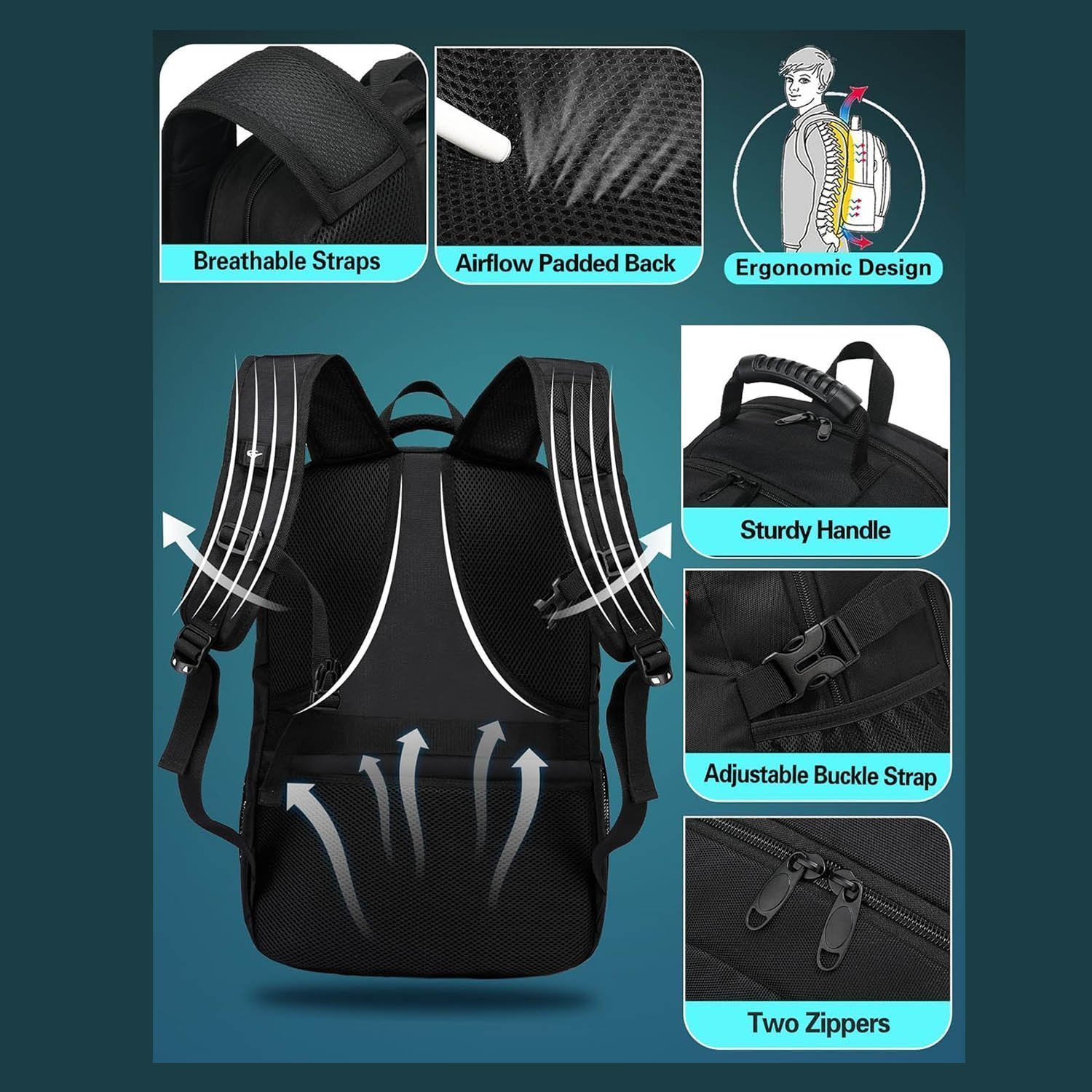 PROETRADE Extra Large Backpack 50L Fits 17Inch Laptop Travel Backpack School Work Bag - Image 3