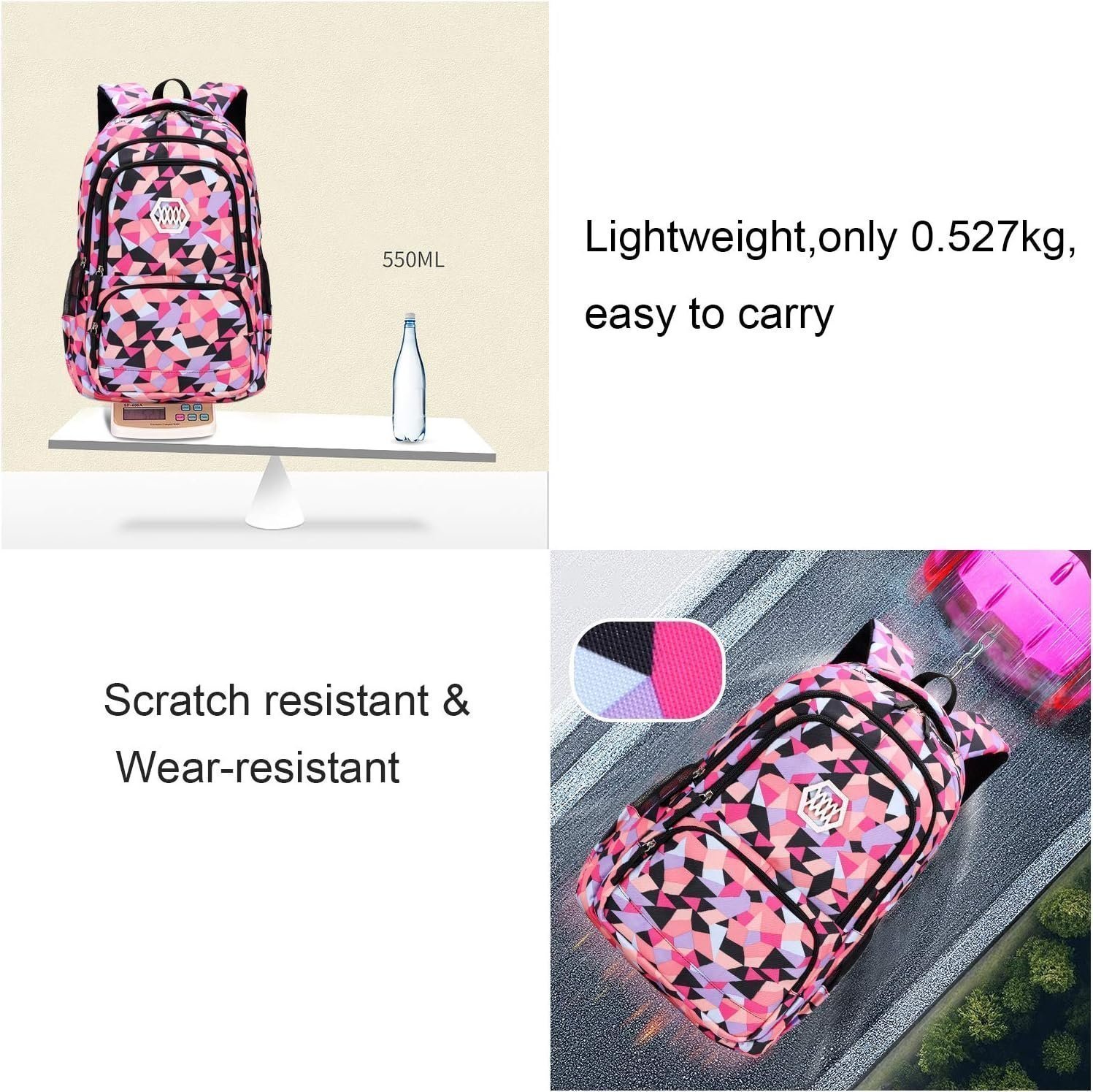 SellerFun Girl Geometric Printed Primary Junior High University School Bag Bookbag Backpack 19L - Image 4